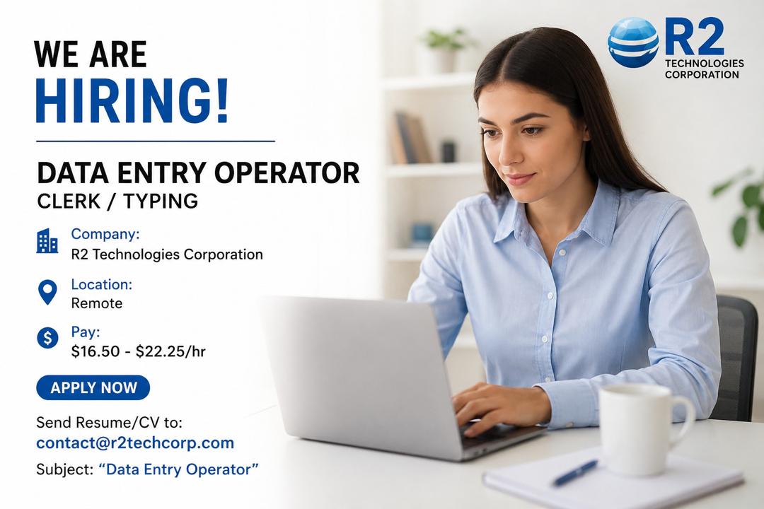 Remote Data Entry Job at R2 Technologies Corporation ($16–$22 Per Hour)